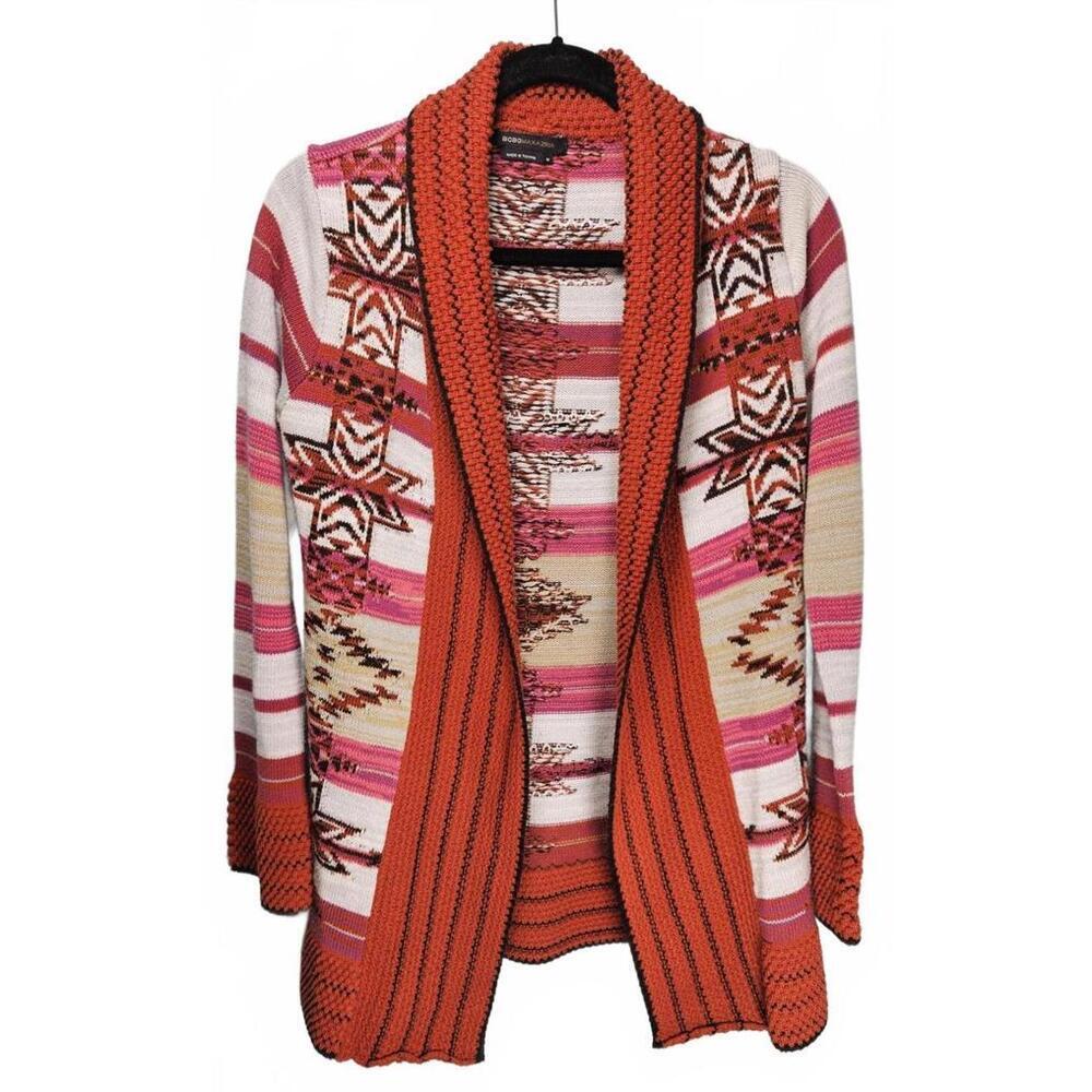 BCBG MAXAZRIA Southwestern-Inspired‎ Cardigan in Red and Pink Size Medium